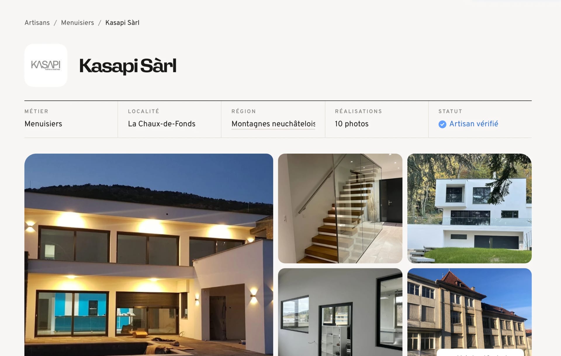 Exemple de fiche artisan sur QLIQ Connect
